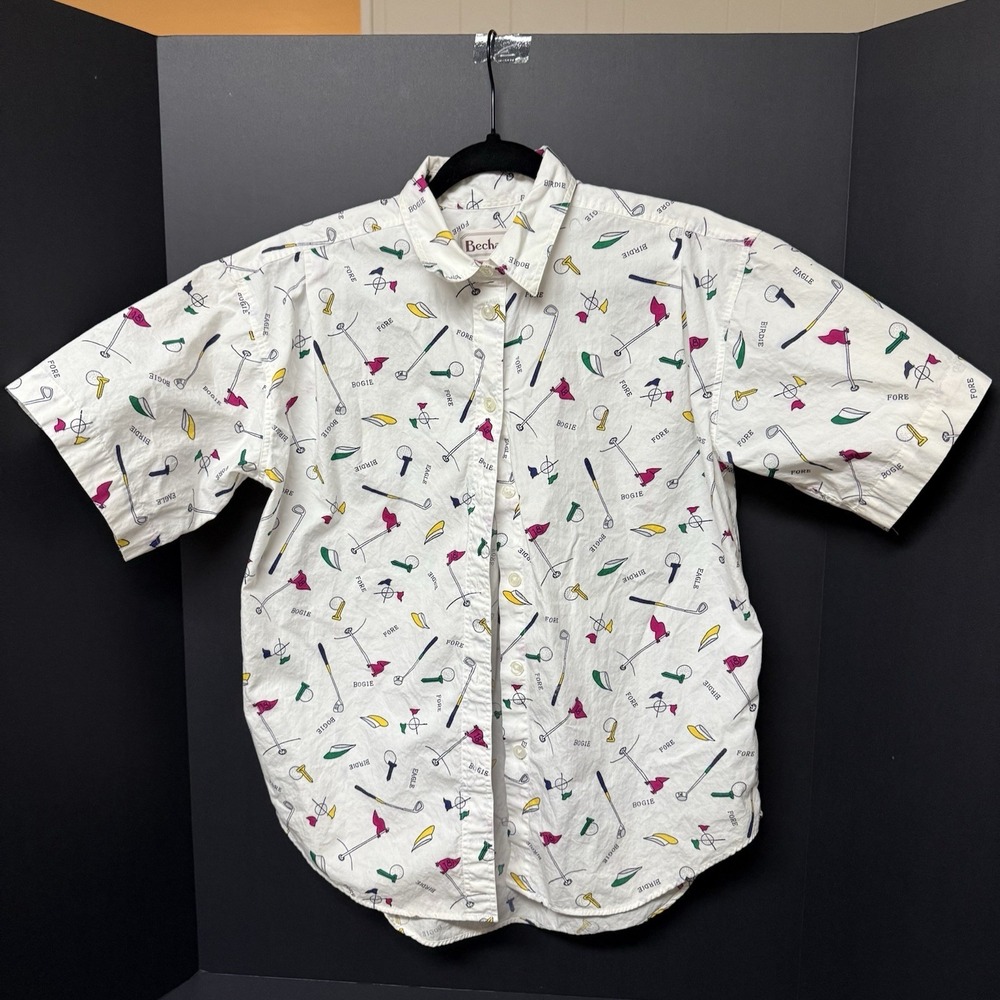 Bechamel - Short Sleeve Button Up - Size Small - Golf Theme - White